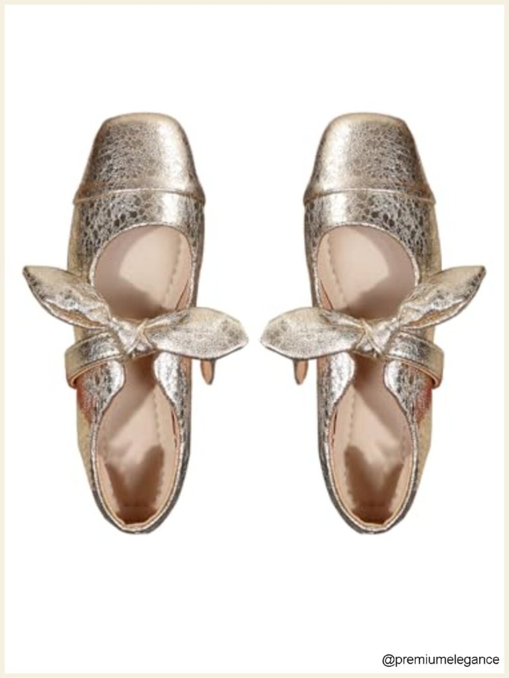 Metallic Ballet Flats Square Toe Bow Ballerina Shoes Synthetic